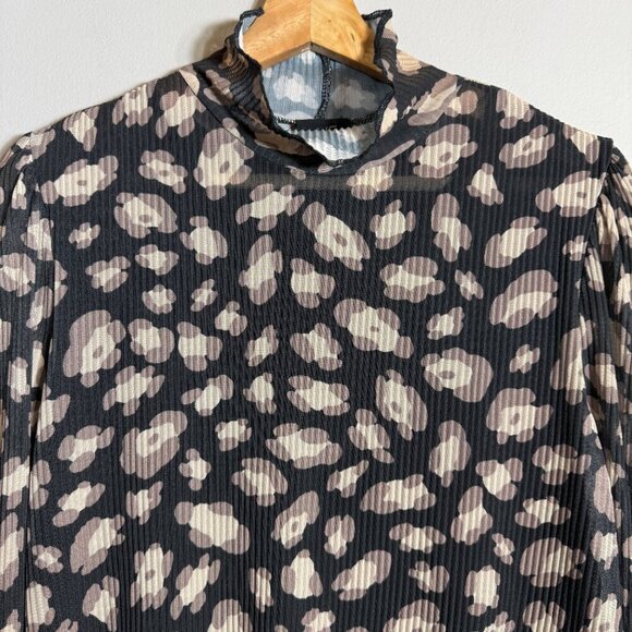 W5 Anthropologie Leopard Print Mock Neck Mesh Blouse Top Women's Large Career - Picture 6 of 12